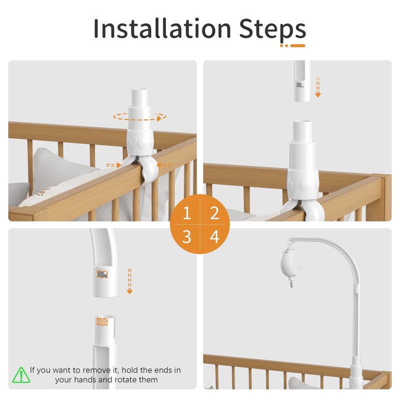 FEISIKE Baby Crib Mobile Arm with Music Box Spin Motor 23 Inch Volume Control 3 Modes(Turn & Music Turn Only  Music Only) Nursery Decor Hanger Holder for DIY Clamp Mobile 35 Lullabies 30 Min Auto-Off - Image 3